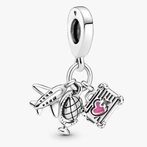 NEW Pandora Airplane Globe Suitcase Dangle Charm Sterling Silver Travel Gift